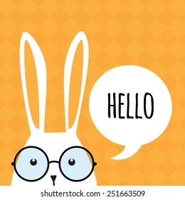 Greeting Card With With White Easter Rabbit. Funny Bunny. Easter Bunny. 