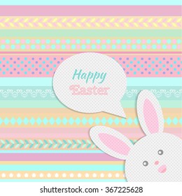 Greeting card with with white Easter rabbit. Funny bunny. Easter Bunny