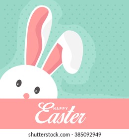 Greeting card with with white Easter rabbit Easter Bunny.