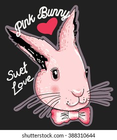 Greeting card with with white Easter rabbit