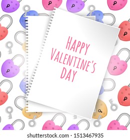 Greeting card with White paper sheet and colorful seamless background for Valentine's day or any other Love invitation cards. Vector eps 10 format