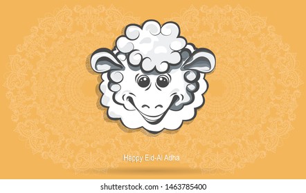 Greeting card white sheep vector for muslim holiday Eid al-Adha or happy eid- flyer, poster for social media, on colorful background