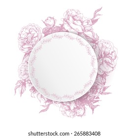 Greeting card with wild rose. Wedding Invitation Card (Use for Boarding Pass, invitations, thank you card.) Template Vector.