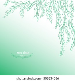 Greeting card. Willow branches, a gradient green background
