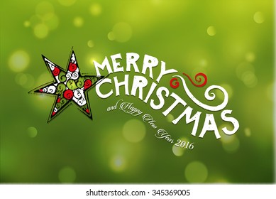 Greeting Card. Wish you a Merry Christmas and Happy New Year. Green Background. Vector