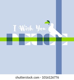 Greeting card with I wish you peace lettering and elegant white bird