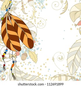 Greeting card wit feathers and beads