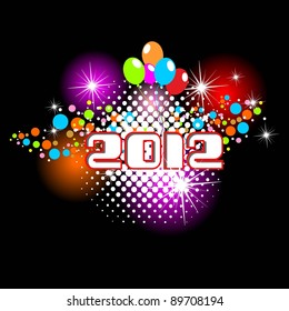 greeting card with2012 text, balloons & halftone in shiny black background for New Year, Christmas & Other Occasions.