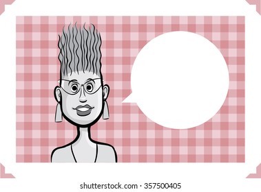 Greeting card with woman with funny haircut