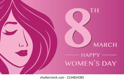 Greeting card for the women's 8th day of March. female silhouette with a pink background. This is a focal point in the women's rights movement. Vector illustration design.