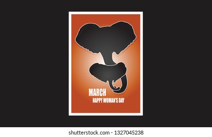 Greeting card for Women's Day with elephant. Elephant on a yellow background. Vector illustration for a postcard or a poster. Text "Happy Women's Day ". - Vector