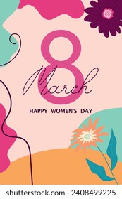 Greeting card for Women's Day March 8th. Floral background. Vector.