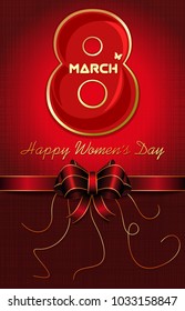 Greeting card for Women's Day. Postcard to March 8. Congratulatory inscription on a festive red background. Vector illustration