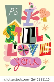 greeting card words of love in abstract style