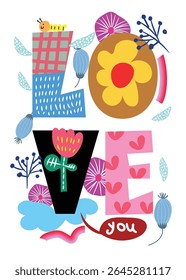 greeting card words of love in abstract style
