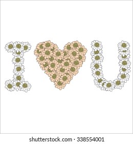 greeting card with words i love you made by daisy flowers pink and white color