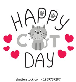 Greeting card for World Cat Day. Vector illustration