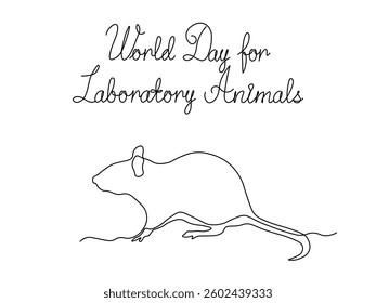 Greeting card World Day for Laboratory Animals. abstract mouse,rat. continuous one line art hand drawing sketch, logo