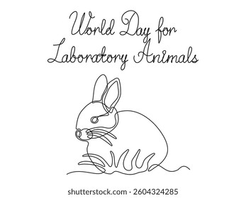 Greeting card World Day for Laboratory Animals. abstract rabbit, hare. continuous one line art hand drawing sketch, logo