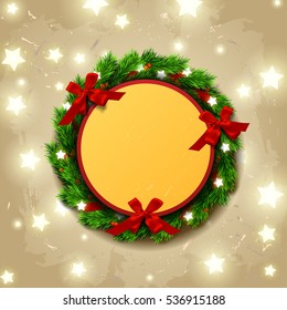 greeting card with wreath,  Glowing star Lights 