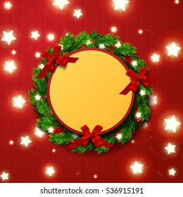 greeting card with wreath,  Glowing star Lights 