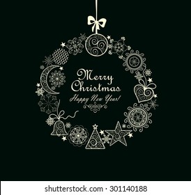 Greeting card with Xmas wreath