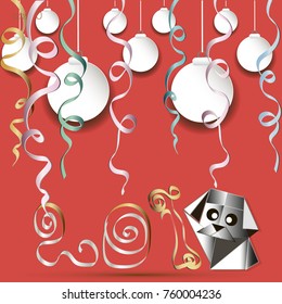 Greeting Card Year of the Dog
Picture in style an object from a paper digit to a serpentine balls small doggie big eyes vector illustration
