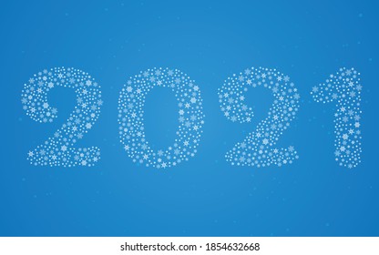 Greeting card with year numbers made from snowflakes.Cristmas blue background.New year them.