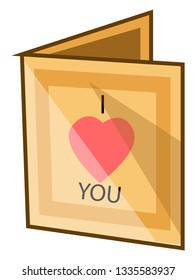 A greeting card in yellow color with saying I Love You, vector, color drawing or illustration.