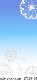 A greeting card for you, dandelions.  Stylized application.White flowers on a blue background. Manual graphics