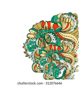 Greeting card with zentangle ornament. Vector illustration.