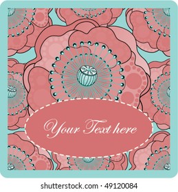 Greeting card/CD cover with seamless abstract poppy flowers background