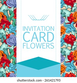 Greeting card,romantic labels with flowers. Postcard with seamless flowers background. 