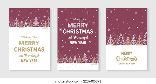 Greeting cards with abstract Christmas trees. Winter collection. Vector illustration