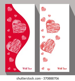 Greeting cards with abstract hearts in ethnic style for declarations of love, a gift for a loved one or a donation for the holiday or other