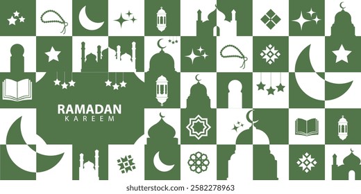 greeting cards banner poster Ramadan and Eid  background with copy space,Eid Al-Fitr Mubarak, Ramadan Kareem, Islamic Style Greeting Background Collection Set with Arabic Ornaments Modern geometric.