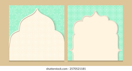 greeting cards or banner Ramadan and Eid white background with copy space,Eid Al-Fitr Mubarak, Ramadan Kareem, Islamic Style Greeting Background Collection Set with Arabic Ornaments