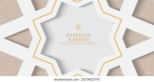 greeting cards or banner Ramadan and Eid white background with copy space,Eid Al-Fitr Mubarak, Ramadan Kareem, Islamic Style Greeting Background Collection Set with Arabic Ornaments