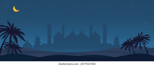 greeting cards banner Ramadan and Eid background with copy space,Eid Al-Fitr Mubarak, Ramadan Kareem slamic Style night Background Collection Set with green,blue,purple,yellow color Arabic Ornaments