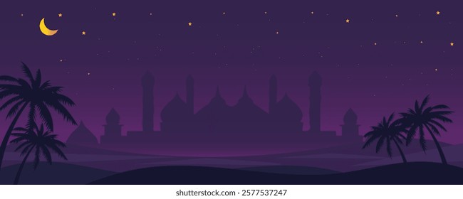 greeting cards banner Ramadan and Eid background with copy space,Eid Al-Fitr Mubarak, Ramadan Kareem slamic Style night Background Collection Set with green,blue,purple,yellow color Arabic Ornaments