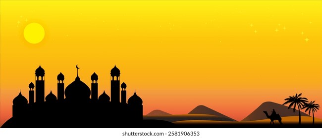 greeting cards banner Ramadan and Eid background with copy space,Eid Al-Fitr Mubarak, Ramadan Kareem slamic Style night Background