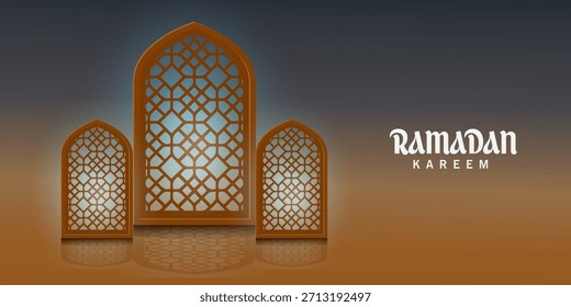 Cartões de saudação banner Ramadã e Eid fundo com espaço de cópia, Eid Al-Fitr Mubarak, Ramadã Kareem slamic Style night Fundo com verde, azul, roxo, amarelo cor árabe 3d ornamentos, 