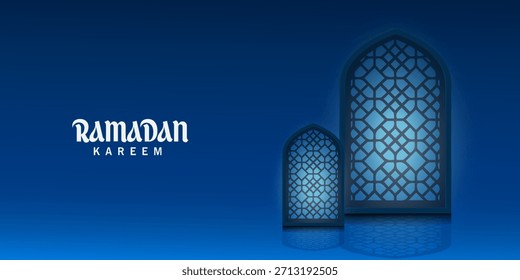 Tarjetas de felicitación Anuncio Ramadán y Eid de fondo con espacio de copia, Eid Al-Fitr Mubarak, Ramadán Kareem slamic Style de fondo de noche con verde, azul, púrpura, color amarillo árabe 3d Adornos, 