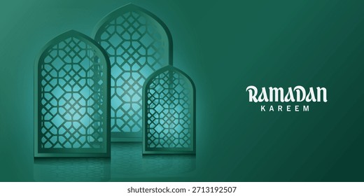 Cartões de saudação banner Ramadã e Eid fundo com espaço de cópia, Eid Al-Fitr Mubarak, Ramadã Kareem slamic Style night Fundo com verde, azul, roxo, amarelo cor árabe 3d ornamentos, 