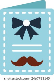 Greeting Cards Concept, Handmade Printing Card with Ribbon and mustachio Vector Icon Design, Fathers Day Symbol, Dads Gift Elements Sign, Parents Day Stock illustration