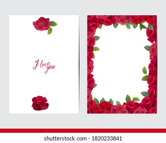 Greeting cards with floral elements and decoration. Decor with roses 