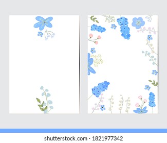Tarjetas de felicitación con elementos florales y decoración. Decoración con moscari y hierbas