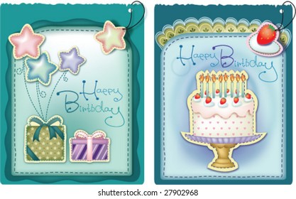 Greeting Cards with gift box and birthday cake