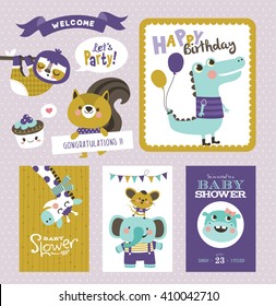 Greeting cards/ gifts/ stickers with zoo baby animals