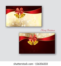 Greeting cards with golden bells. Vector Design.